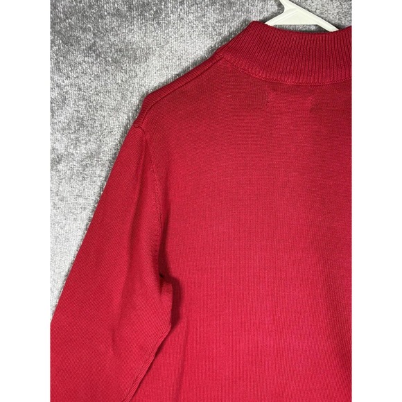 Chaps 1/4 Zip Moose Winter Christmas Knit Pullover Sweater Mens Large Red Cotton - Picture 12 of 16